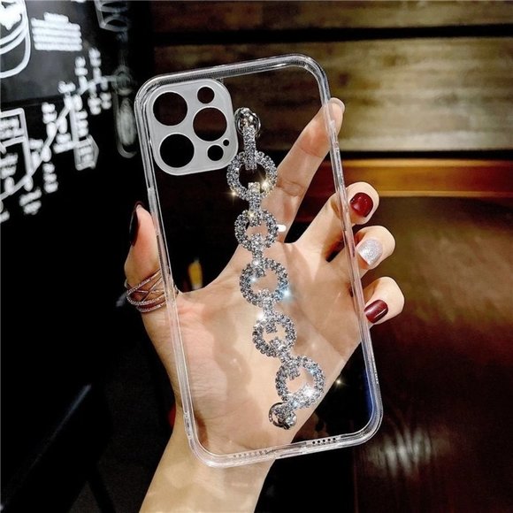 Fashion Luxury Clear Diamond Chain Wristband Antifall Soft Case IPhone 14 MaxPro - Picture 1 of 10